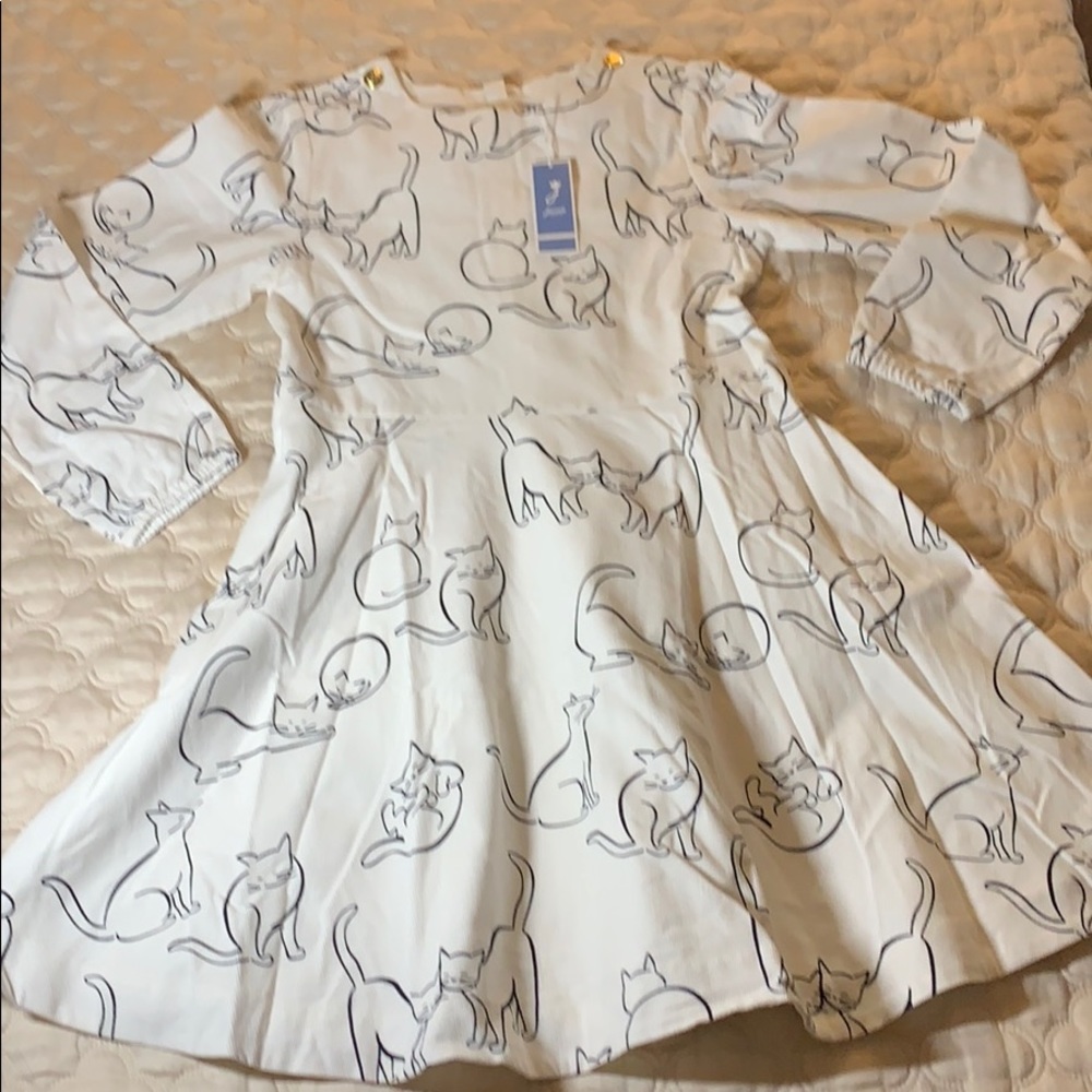 Jacadi Paris white corduroy dress with cat print